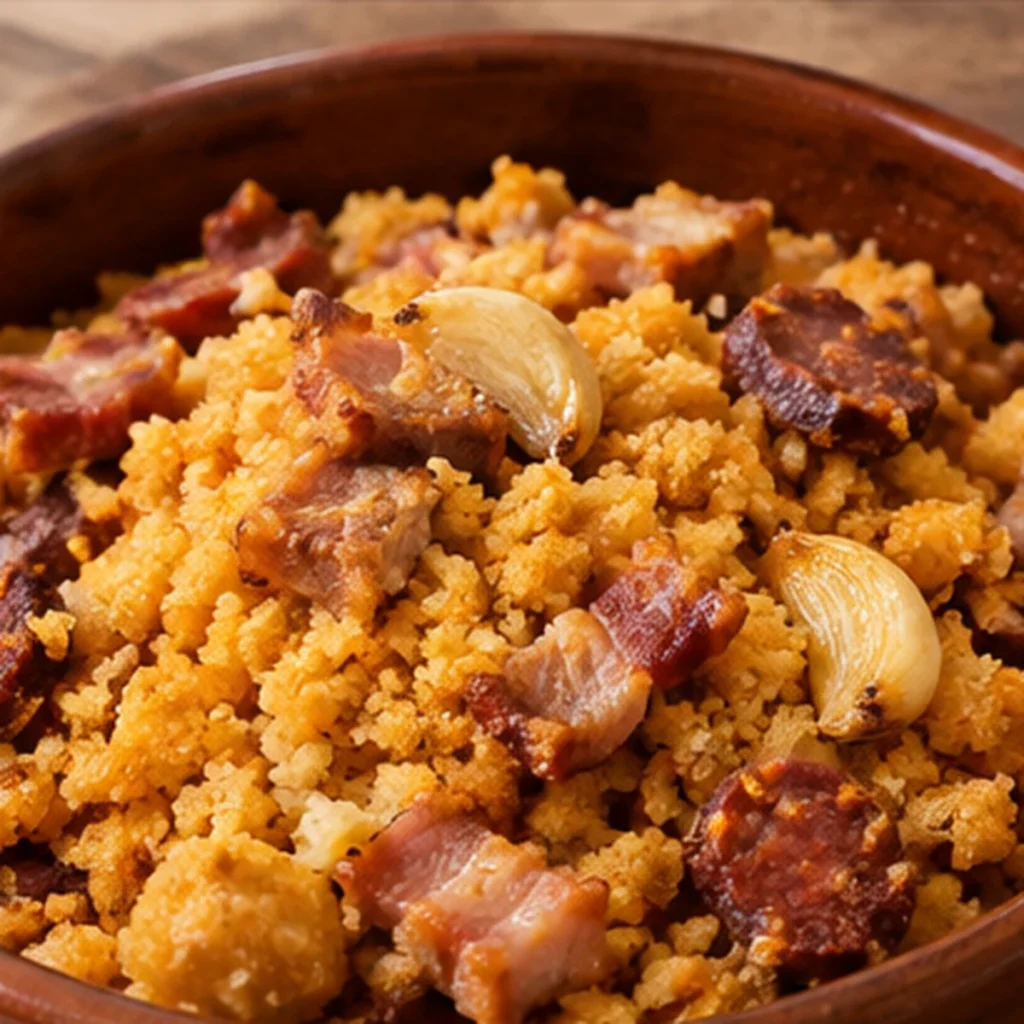 Migas almerienses de sémola con panceta, chorizo y ajos